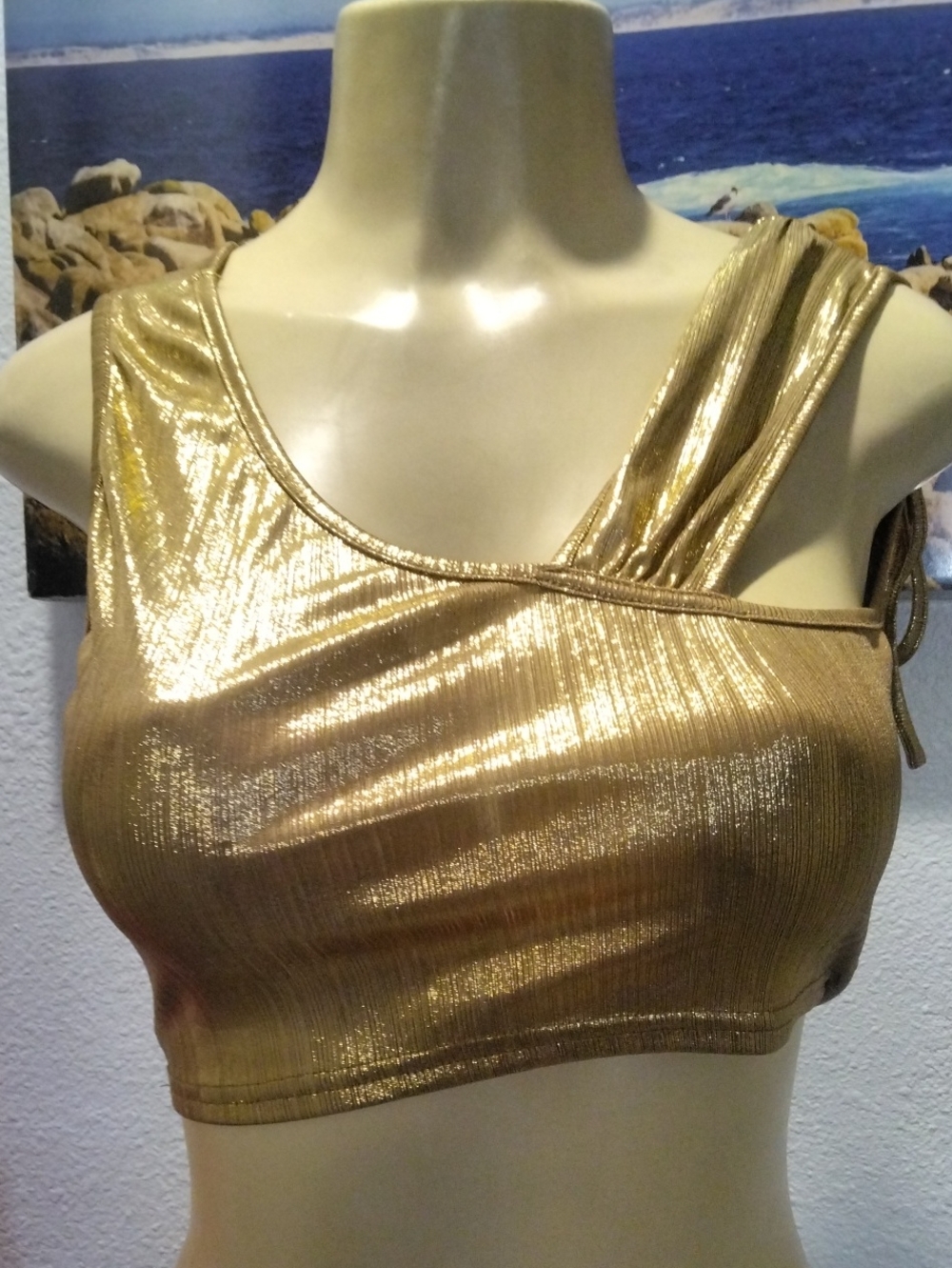 SHEIN Metallic Gold One-Shoulder Crop Top